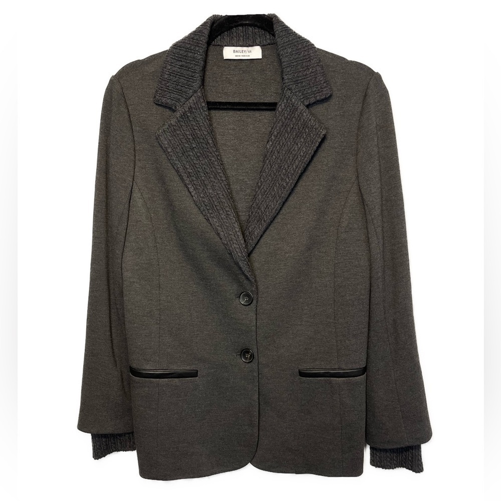 Bailey 44 Long Line Ponte Knit Blazer Cable Knit Accents